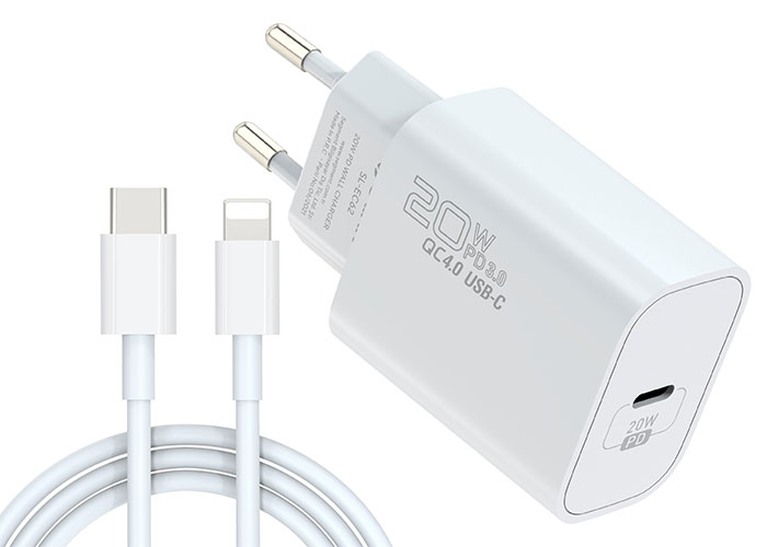 Зарядное устройство SGM Hytech HY-XE40PD 20W PD3.0/Quick Charge QC4.0 PD lightning Cable Fast Home, Wall Charger Adapter