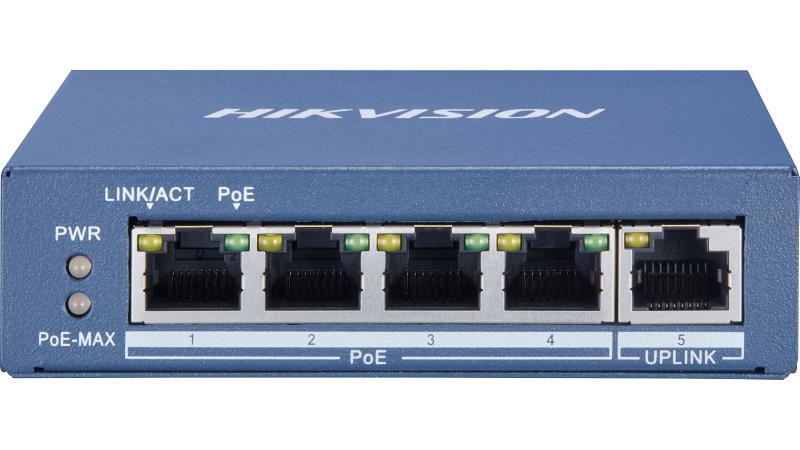 Hikvision DS-3E0505P-E/M 4 port Gigabit Unmanaged switch / POE+ 30W / Budget 35W / 1x RJ45 Uplink